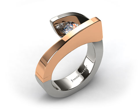 Platinum and Rose Gold Pave Diamond Twist Tension Set Engagement Ring